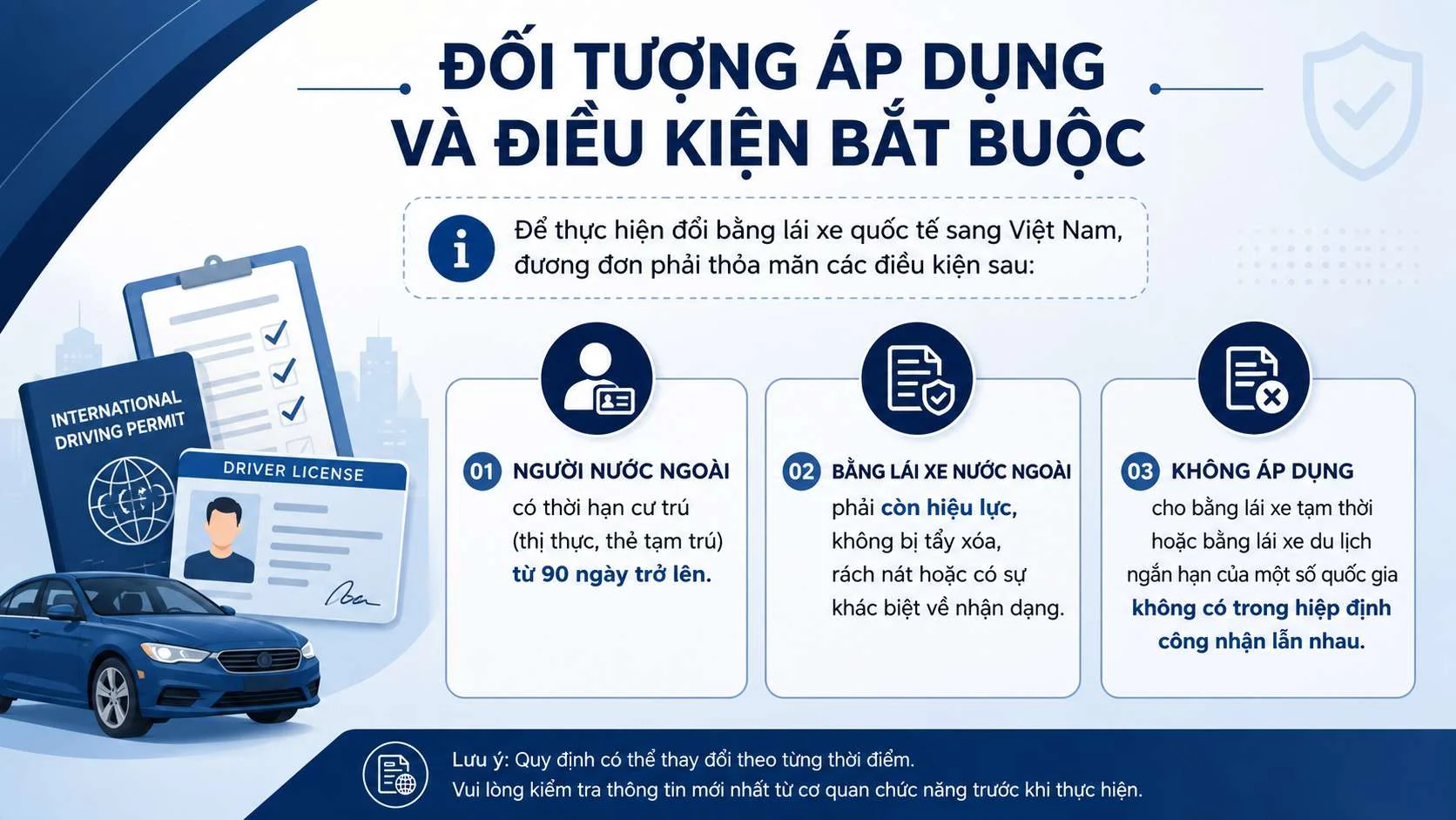 Dịch Vụ Đổi Bằng Lái Xe Quốc Tế Sang Việt Nam Trọn Gói 2 Để thực hiện đổi bằng lái xe quốc tế sang Việt Nam cần tuân thủ các điều kiện