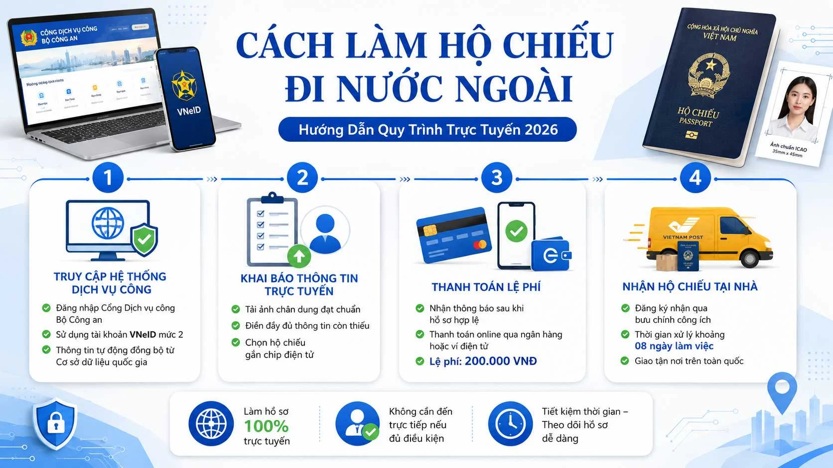 Passport là gì? Hướng dẫn làm hộ chiếu mới nhất 2026 3 Cách làm hộ chiếu đi nước ngoài: Hướng dẫn quy trình trực tuyến 2026