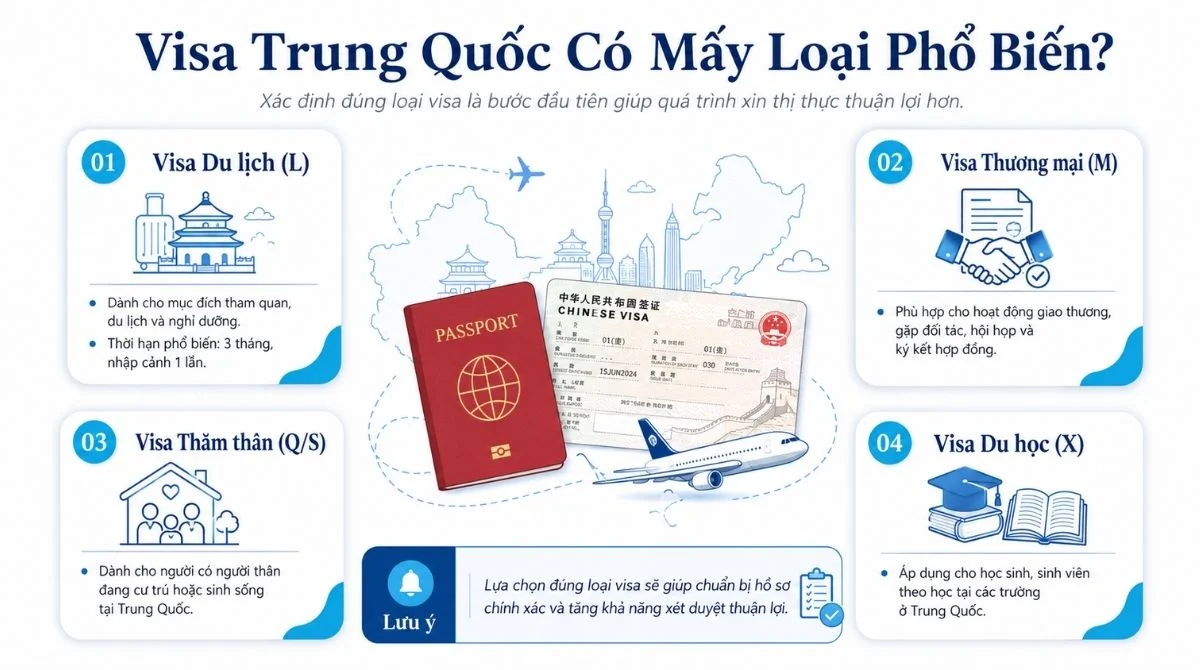 Xin Visa Trung Quốc Trọn Gói 2026: Cẩm Nang Chinh Phục Thị Thực 2 Visa Trung Quốc có 4 loại phổ biến